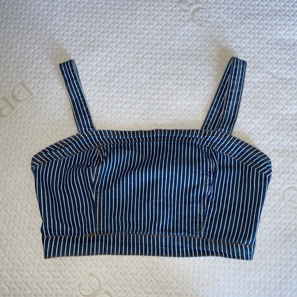 Denim Striped Crop Top